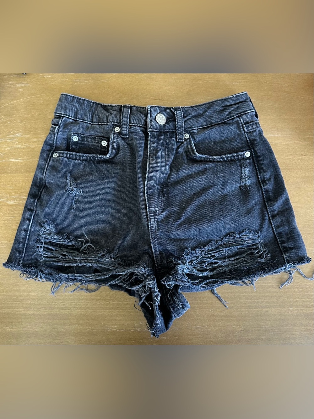 Topshop Moto Petite Black Distressed Mom Shorts